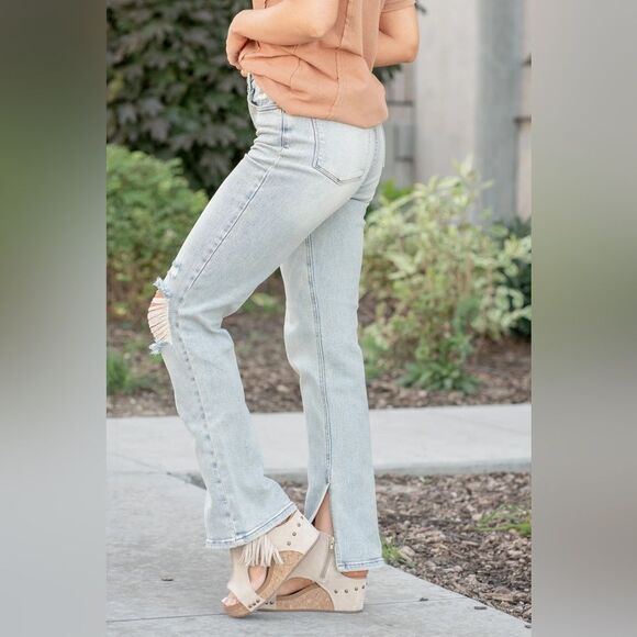 Judy Blue Women's Adrian High Rise Slit Hem Straight Leg Jeans | Size: 15/32 - Picture 2 of 16